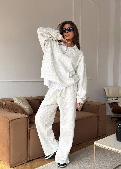 Cozy Cotton Lounge Set for Women – Relaxed Pullover Sweatshirt & Straight-Leg Pants