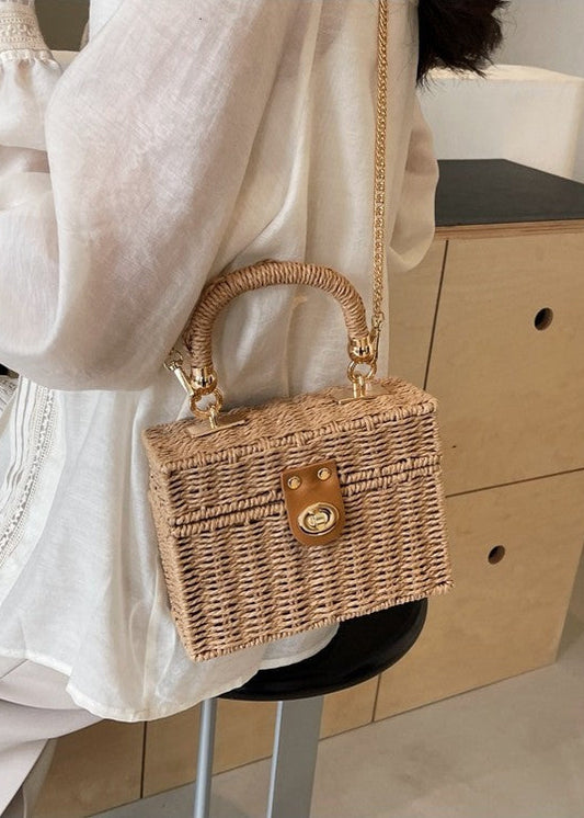 Mini Tweed-Inspired Straw Box Bag