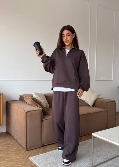 Cozy Cotton Lounge Set for Women – Relaxed Pullover Sweatshirt & Straight-Leg Pants