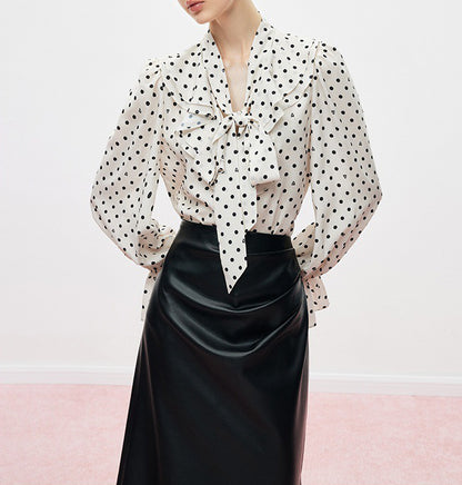 Ribbon-Tie Polka Dot Top