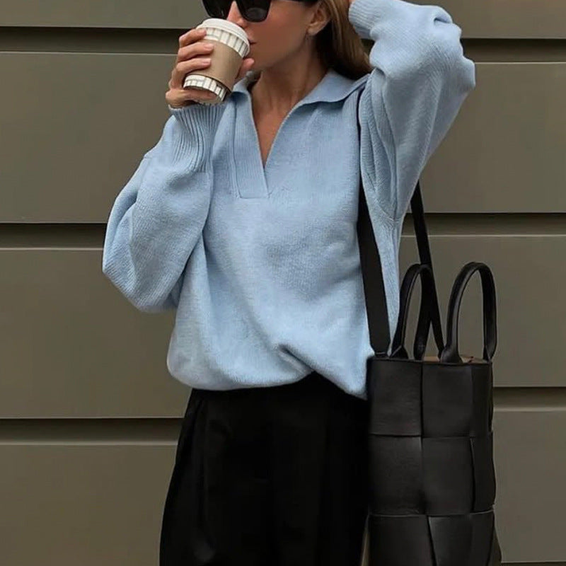 Relaxed Fit Polo Neck Knitted Sweater