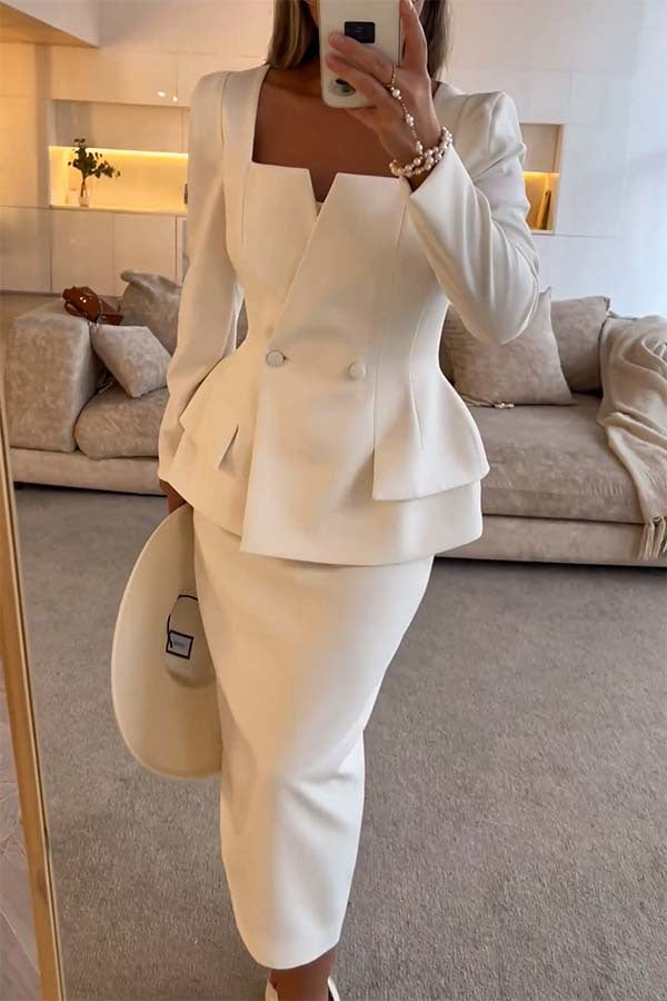 Elegant Office Blazer Skirt Set