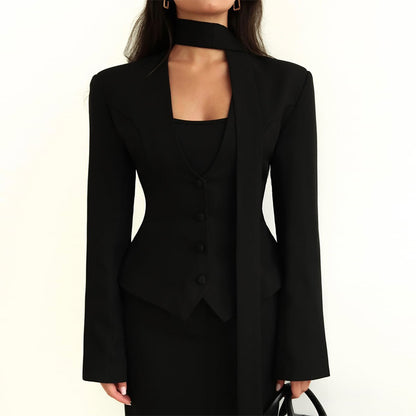V-Neck Padded Shoulder Cropped Blazer