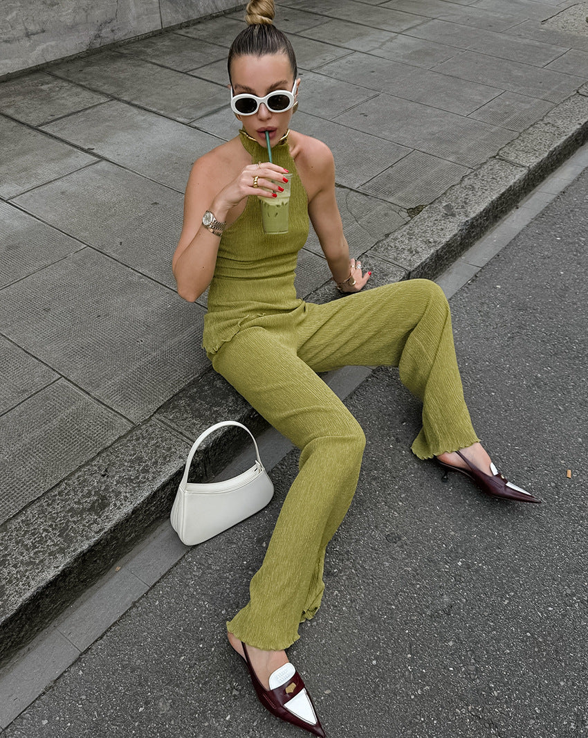 Halter Top + Wide-Leg Pants Set