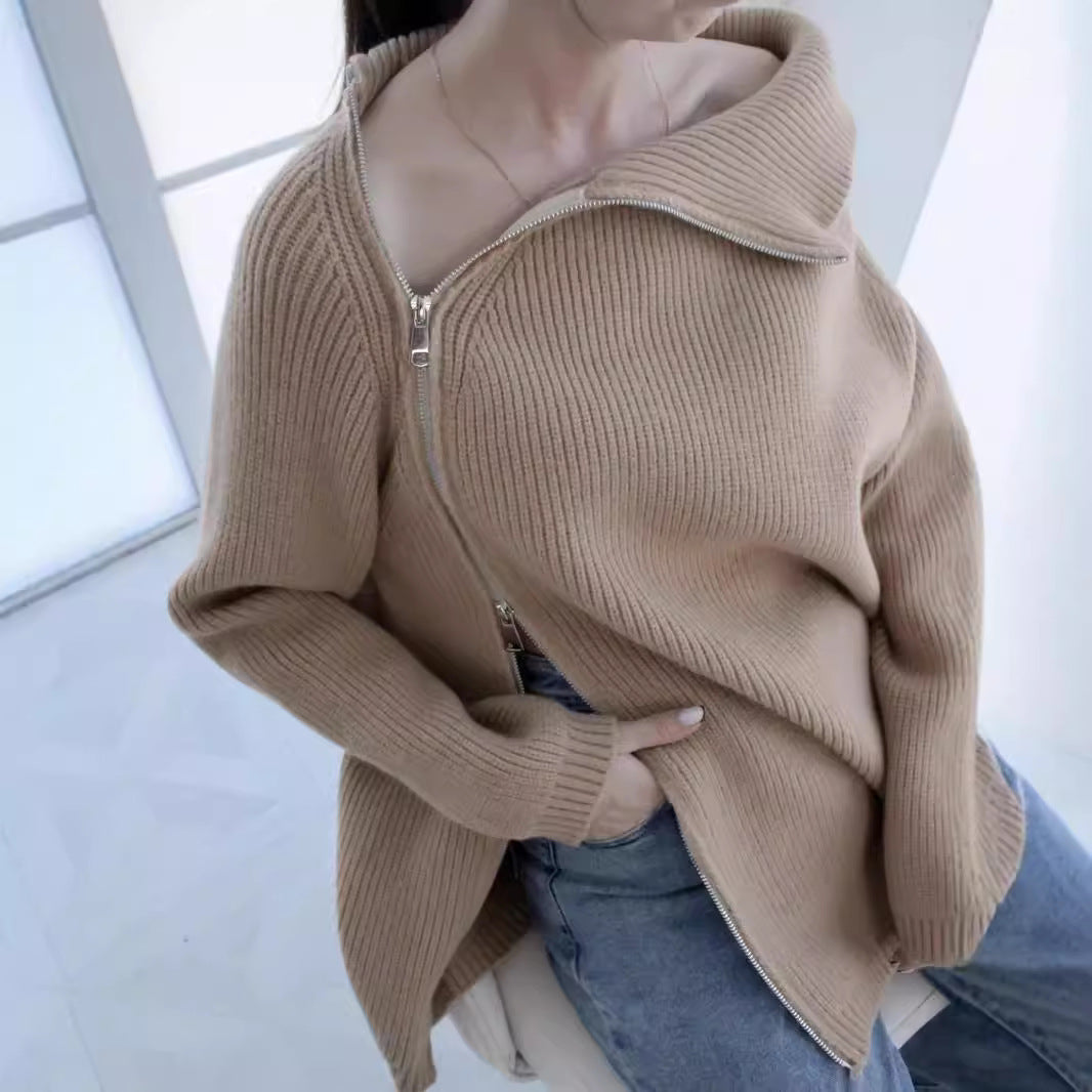 Lazy Turtleneck Double Zipper Sweater