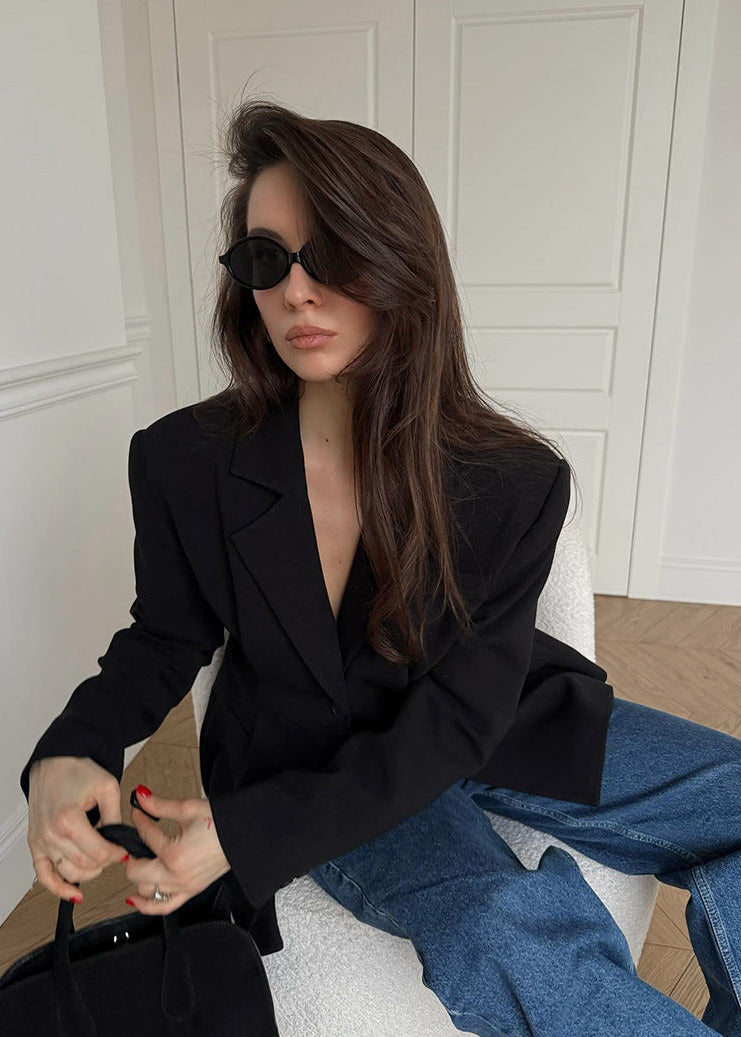 Women’s Vintage Black Fitted Blazer-Tailored Suit Jacket for Business & Everyday Elegance