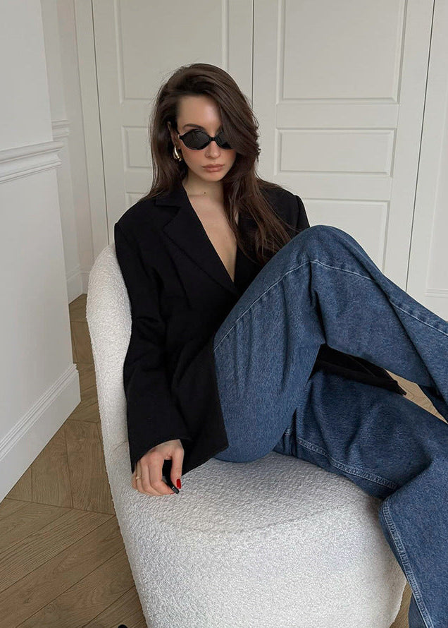 Women’s Vintage Black Fitted Blazer-Tailored Suit Jacket for Business & Everyday Elegance