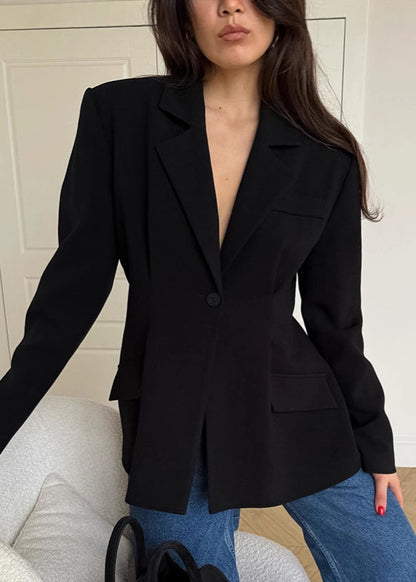 Women’s Vintage Black Fitted Blazer-Tailored Suit Jacket for Business & Everyday Elegance
