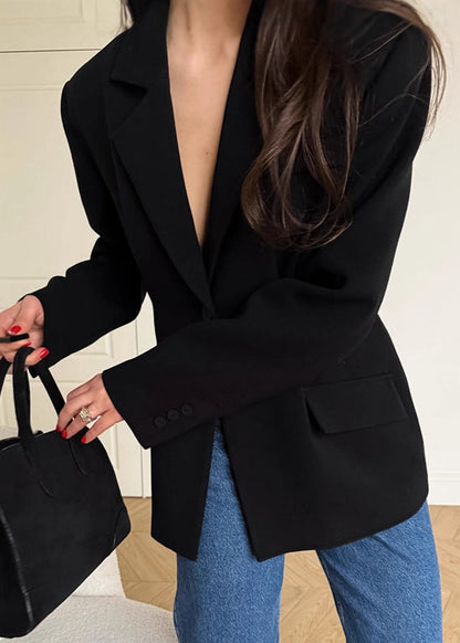 Women’s Vintage Black Fitted Blazer-Tailored Suit Jacket for Business & Everyday Elegance