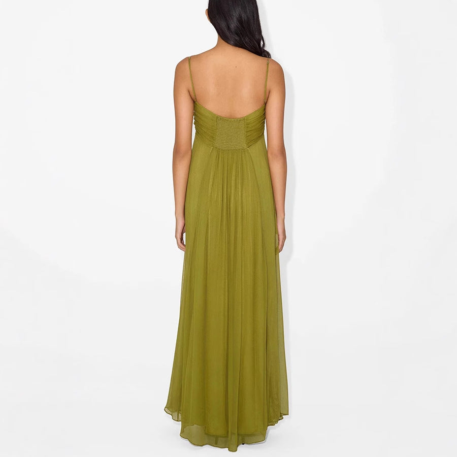 Deep U Neck Spaghetti Strap Maxi Dress