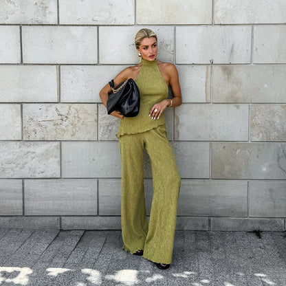 Halter Top + Wide-Leg Pants Set