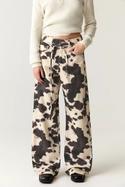 Cow Print Tie-Dye Wide-Leg Jeans