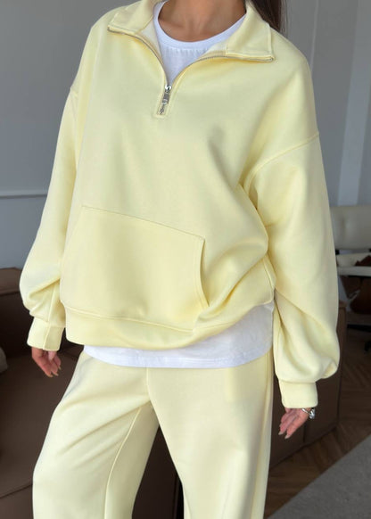 Cozy Cotton Lounge Set for Women – Relaxed Pullover Sweatshirt & Straight-Leg Pants