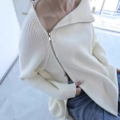 Lazy Turtleneck Double Zipper Sweater