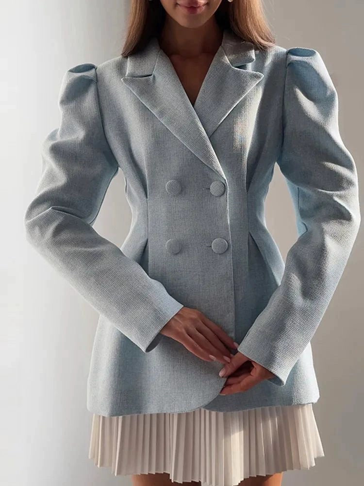 Elegant Long-Sleeve Blazer & Pleated Mini Skirt Set