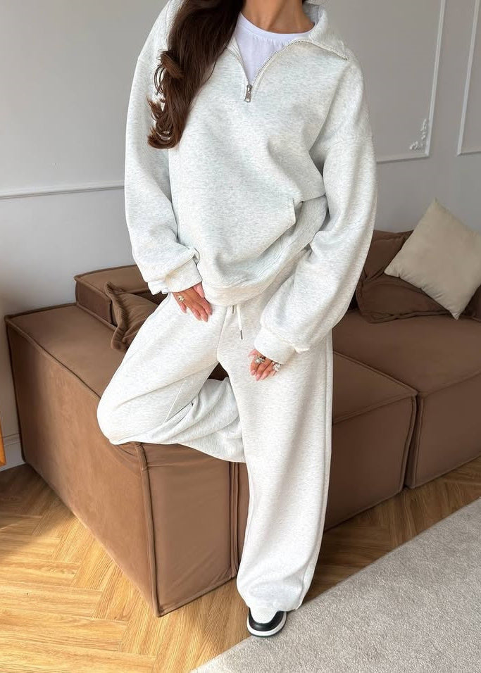 Cozy Cotton Lounge Set for Women – Relaxed Pullover Sweatshirt & Straight-Leg Pants