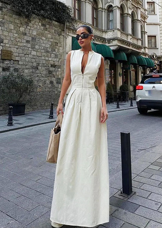 Minimalist Sleeveless Zip Closure Midi Dress