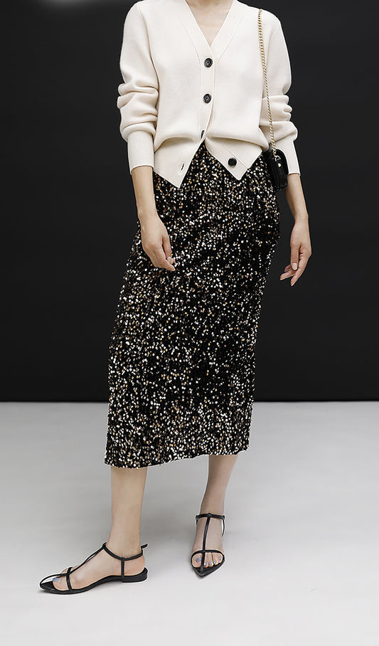 Shimmering sequin midi skirt