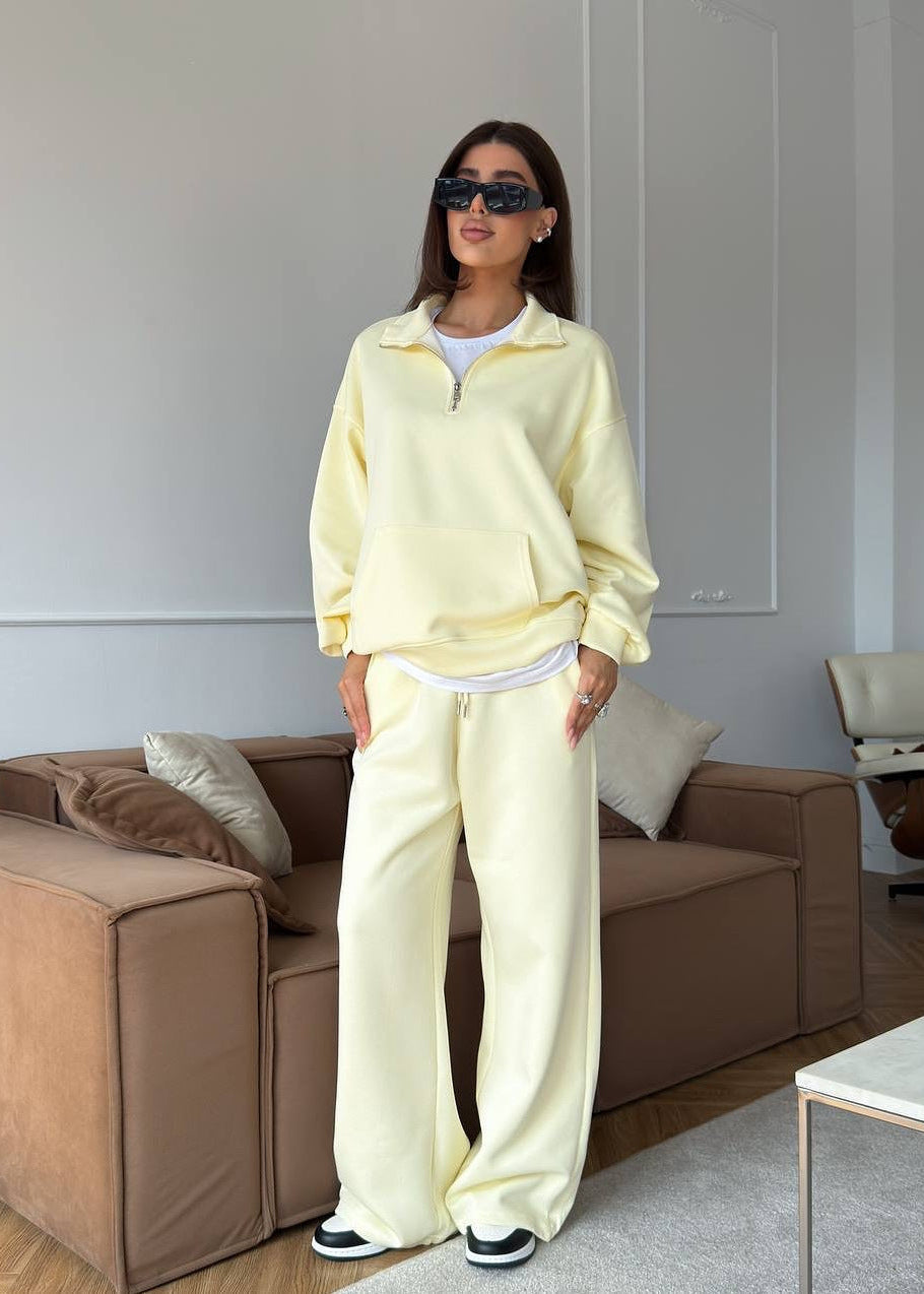 Cozy Cotton Lounge Set for Women – Relaxed Pullover Sweatshirt & Straight-Leg Pants