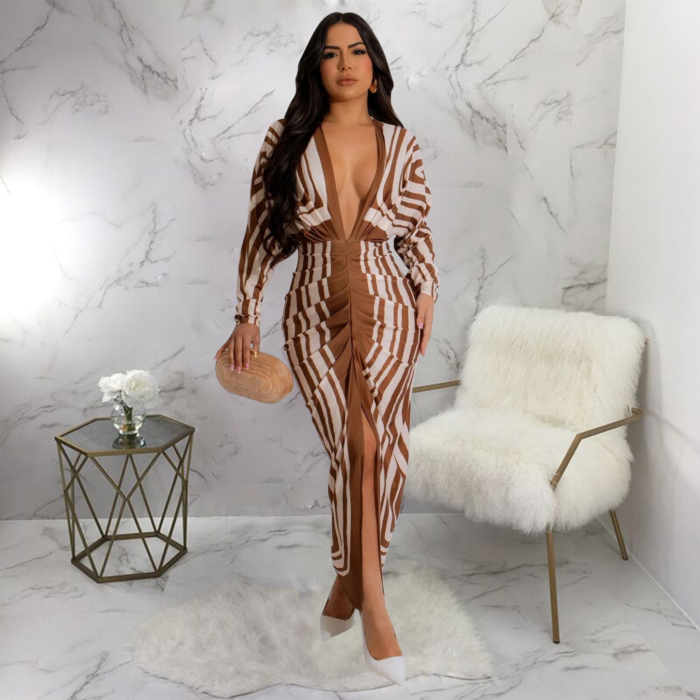 Floral V-Neck Split Dress