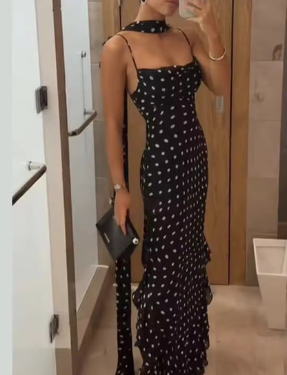 Black and White Polka Dot Strap Dress.