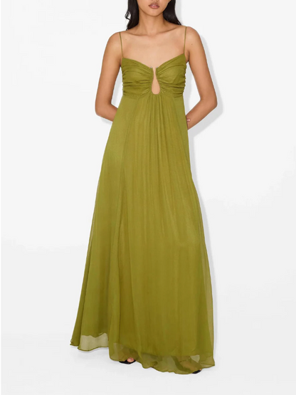 Deep U Neck Spaghetti Strap Maxi Dress
