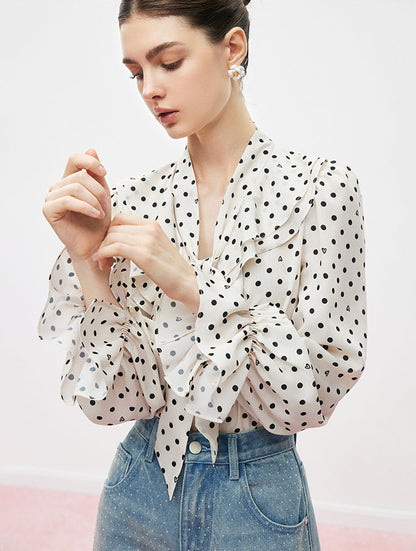 Ribbon-Tie Polka Dot Top
