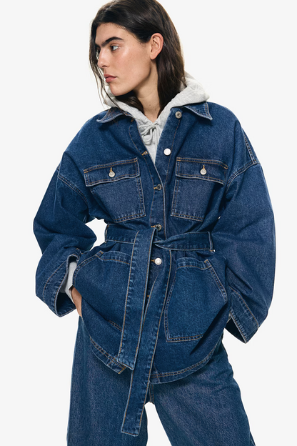 Belted Waist Denim Jacket