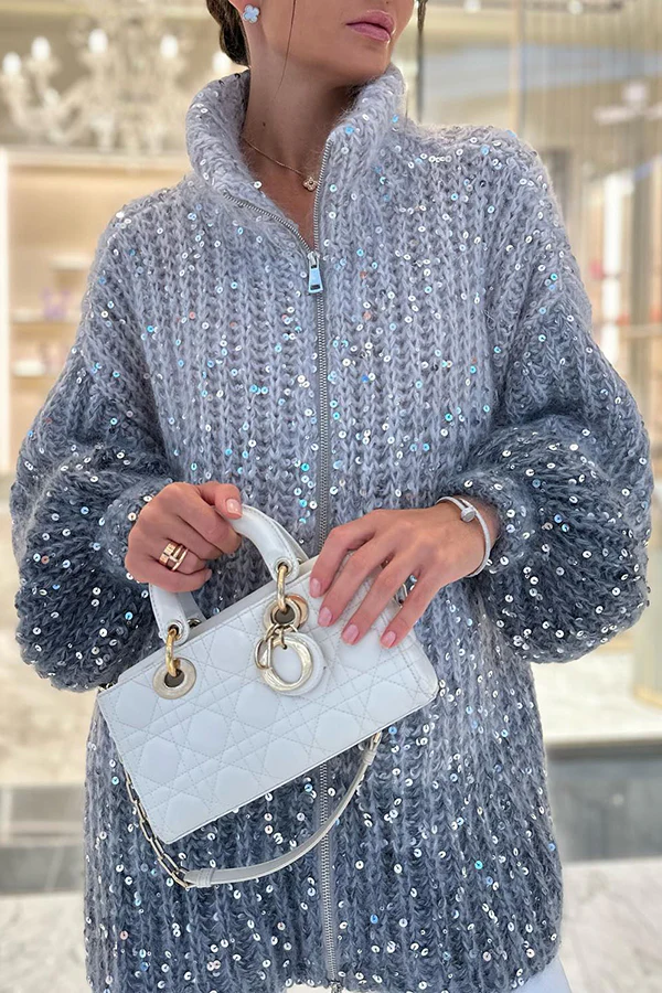 Glam Zipper Knit Cardigan