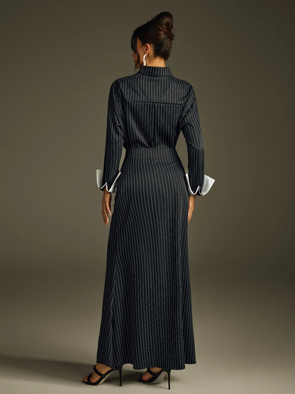 Striped Long Sleeve Bodycon Dress Set