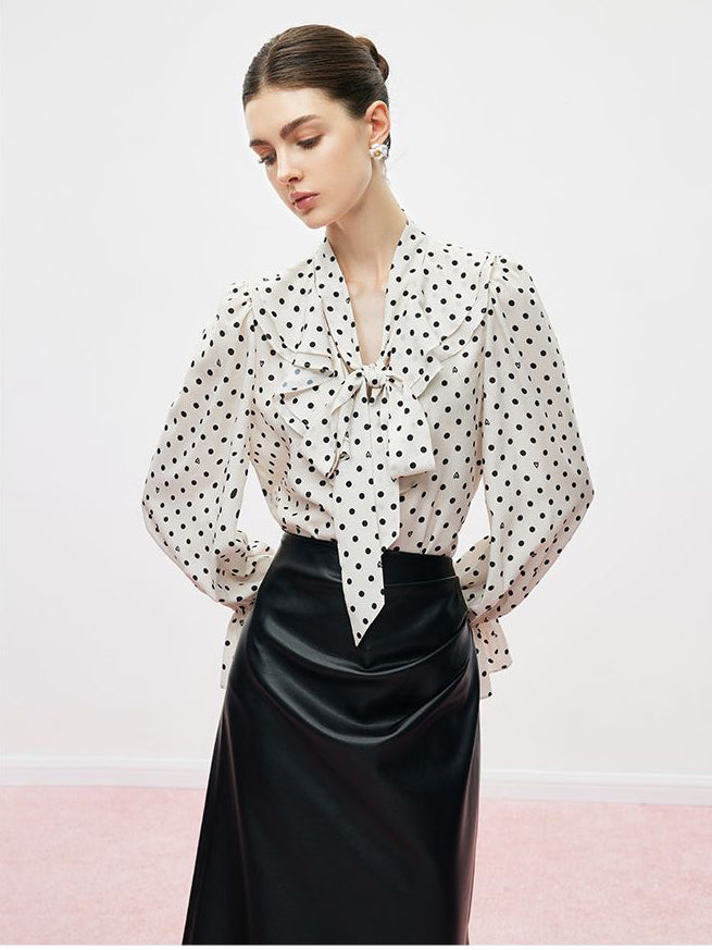 Ribbon-Tie Polka Dot Top
