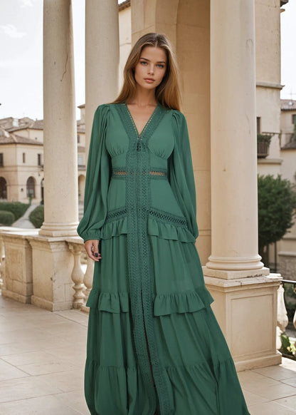 V - neck flounced maxi dress