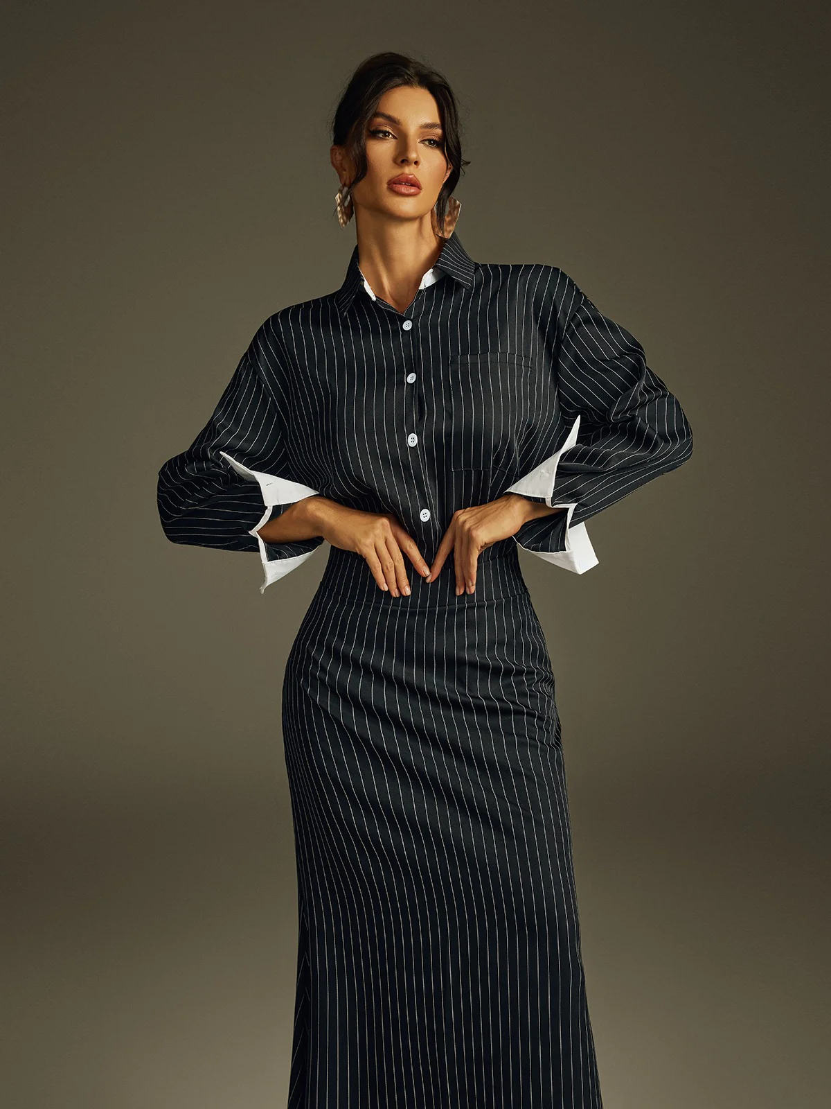 Striped Long Sleeve Bodycon Dress Set