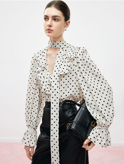 Ribbon-Tie Polka Dot Top