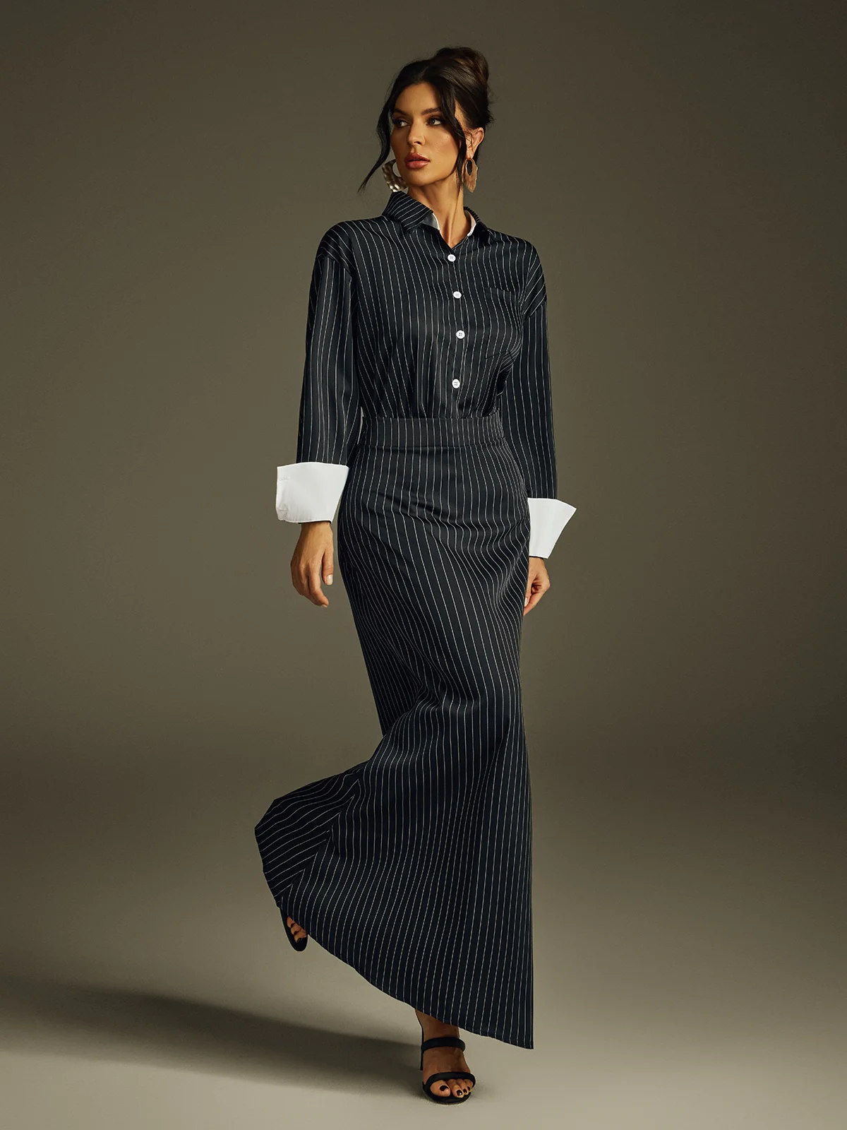 Striped Long Sleeve Bodycon Dress Set