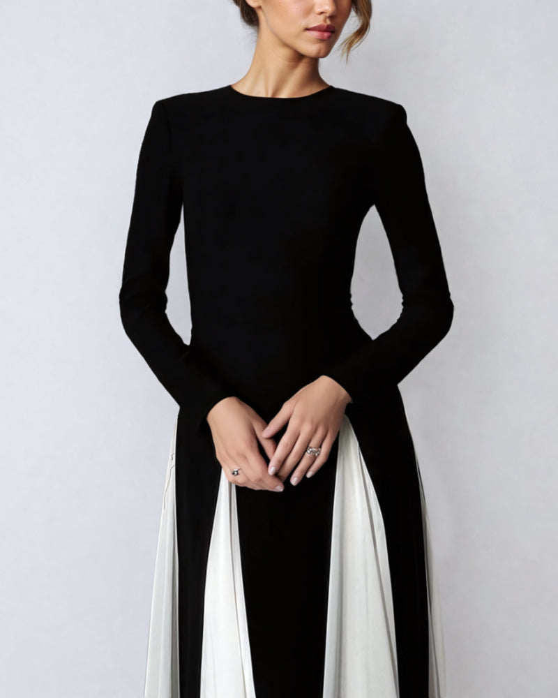 Black and white patchwork maxi dress