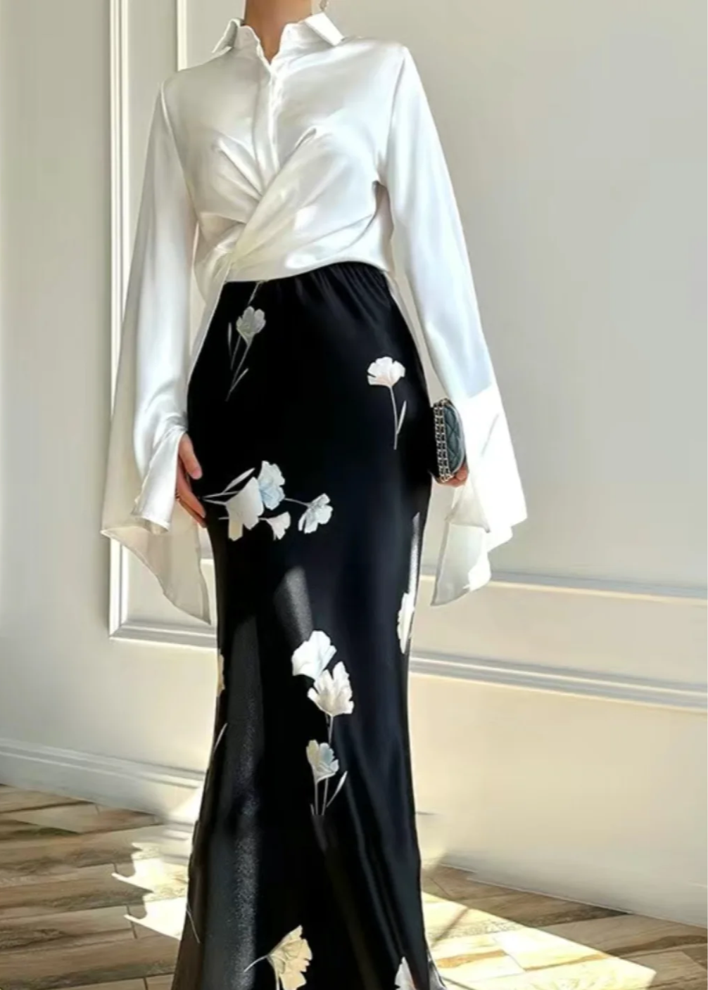 Elegant Satin Skirt Set
