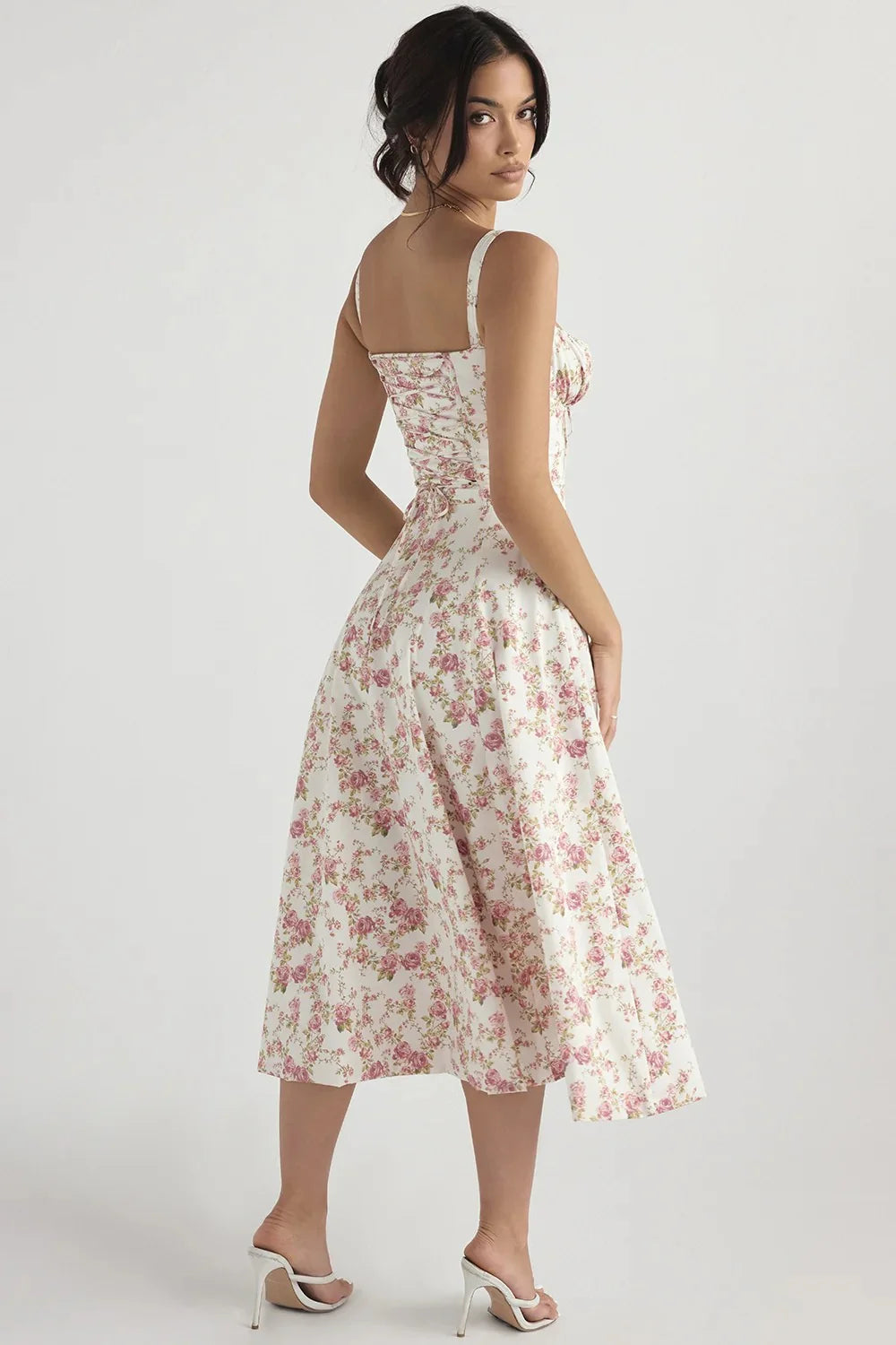 Suspended floral halter dress