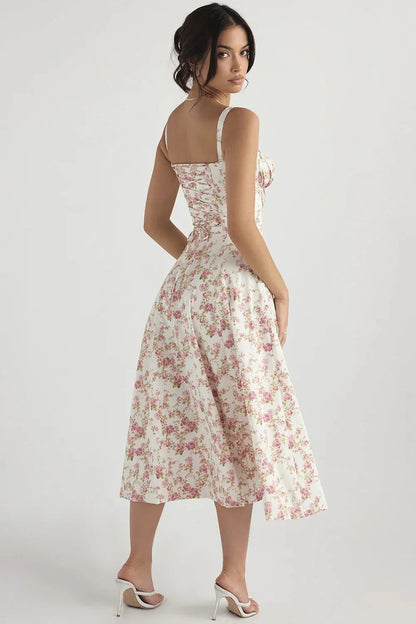 Suspended floral halter dress
