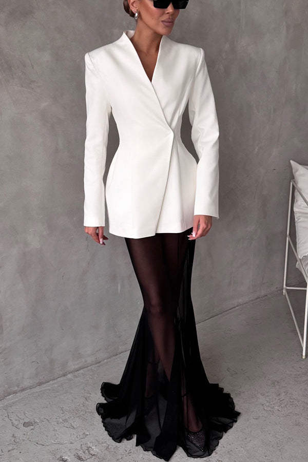 Elegant Satin Mesh Skirt Set