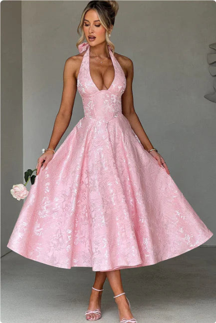 Tie-Neck Jacquard Dress