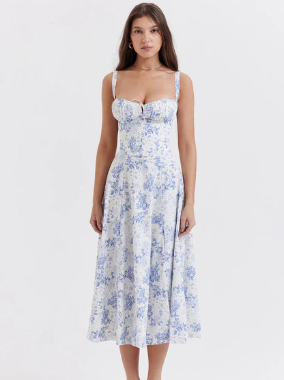 Suspended floral halter dress