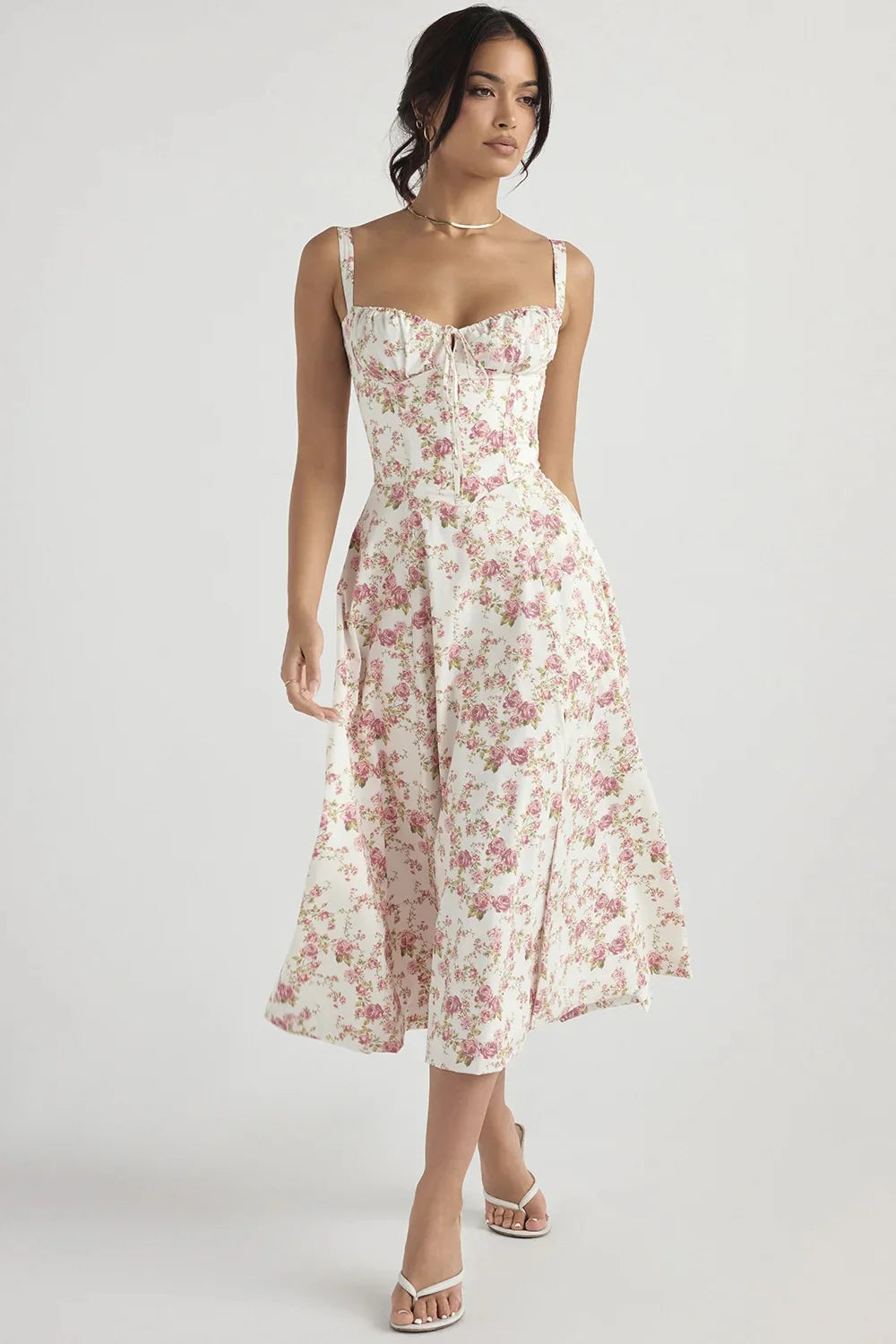 Suspended floral halter dress