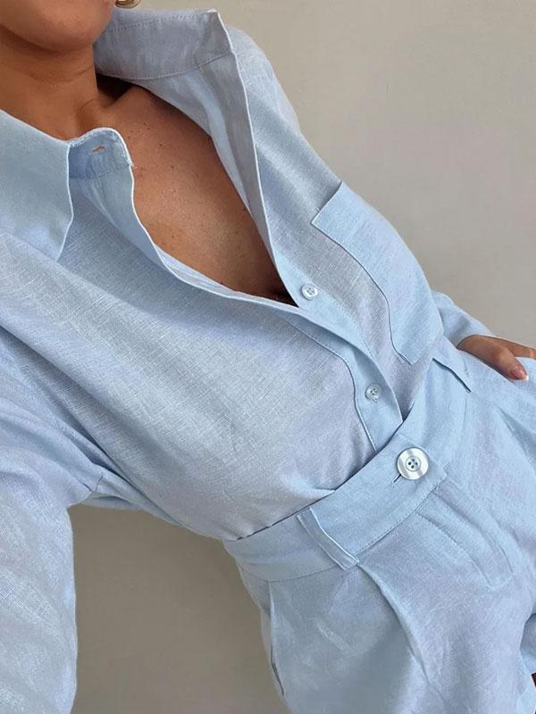 Casual short suit trousers long sleeve shirt set