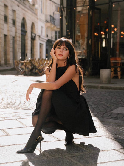 Elegant Black Halter Swing Dress