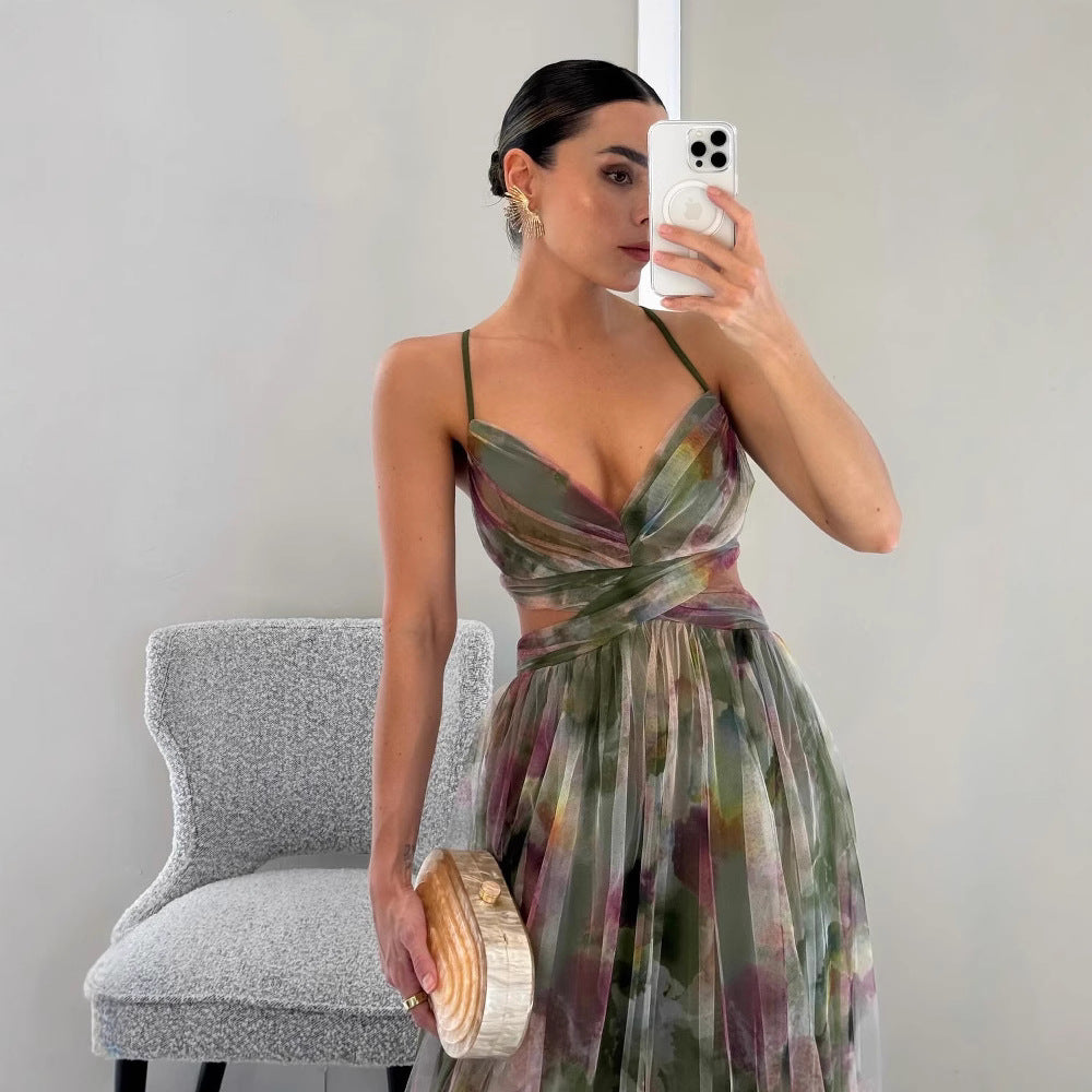 Spring floral print strappy dress