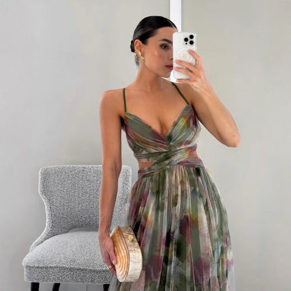 Spring floral print strappy dress