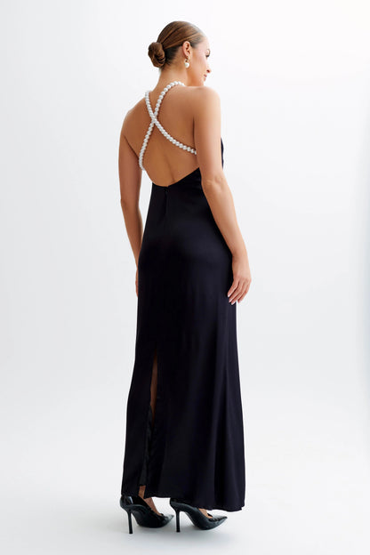 Elegant Pearl Backless Dress