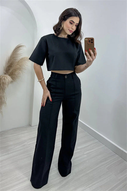 High Waisted Wide Leg Pants Casual Suit