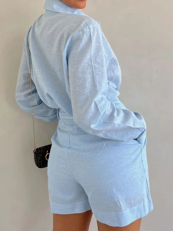 Casual short suit trousers long sleeve shirt set